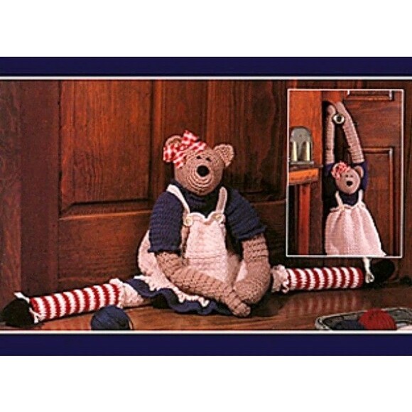 Vintage BIG Hand Crocheted Stuffed Teddy Bear Americana Girl Draft Blocker 32" H - Picture 7 of 7